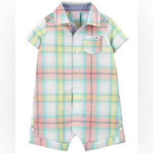 Carter's Baby Plaid Cotton Poplin Romper Blue Pink Yellow 18 Months NWT